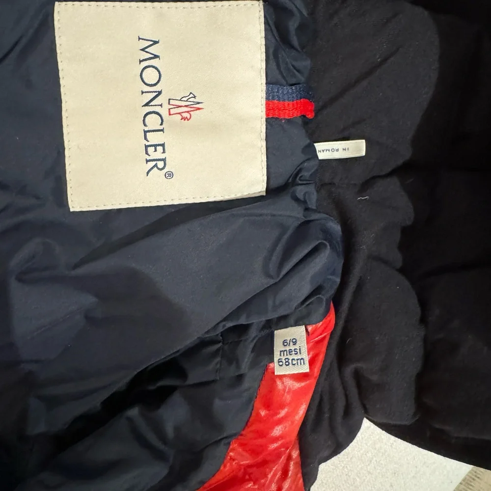Moncler Kids Red and Black Quilted Puffer Jacket with Hood